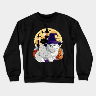 Persian Cat Funny Halloween Witch Pumpkin Crewneck Sweatshirt